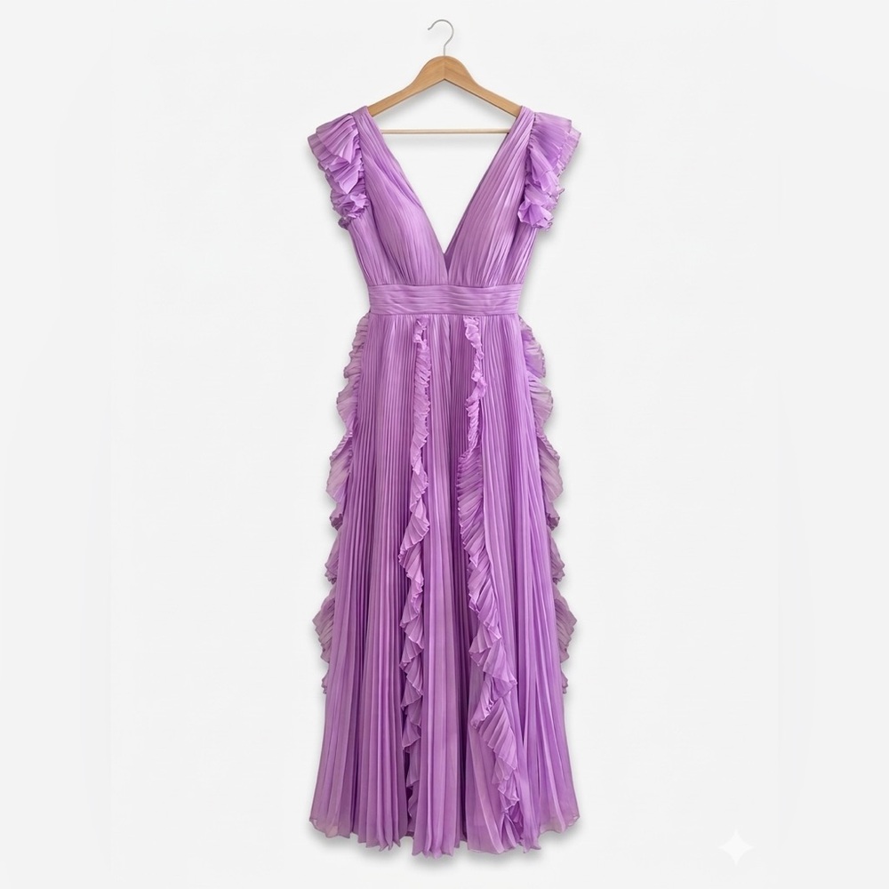 Mac Duggal Lavender Ruffled Maxi Dress